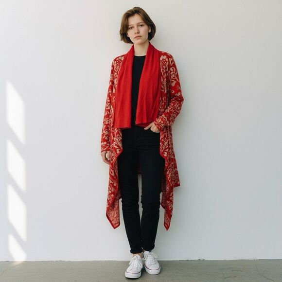 KATE & MALLORY XLARGE Jacquard Cardigan Sweater & Knit Tunic SET Orange Beige - Picture 13 of 13